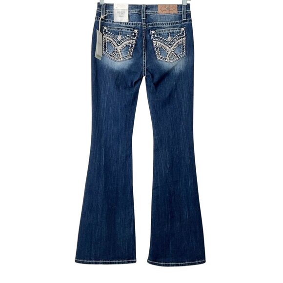 Miss Me Flare Jeans Slim fit Mid Rise Rhinestone Embellishment Blue 28 - Picture 1 of 12